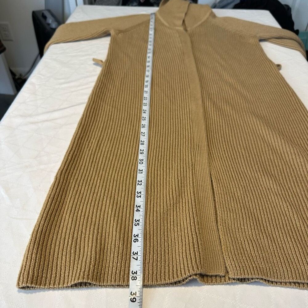 Vintage Lord & Taylor Merino Wool Tan Ribbed Knit Duster Cardigan Sweater Jacket - Picture 7 of 8